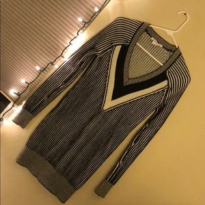 BCBG Deep V-Neck Fitted Sweater Dress